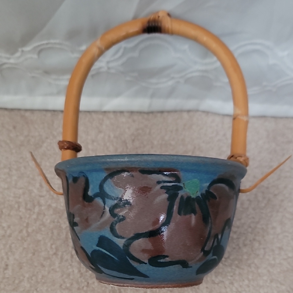 Chatham Pottery Handcrafted Blue and Brown Ceramic Basket